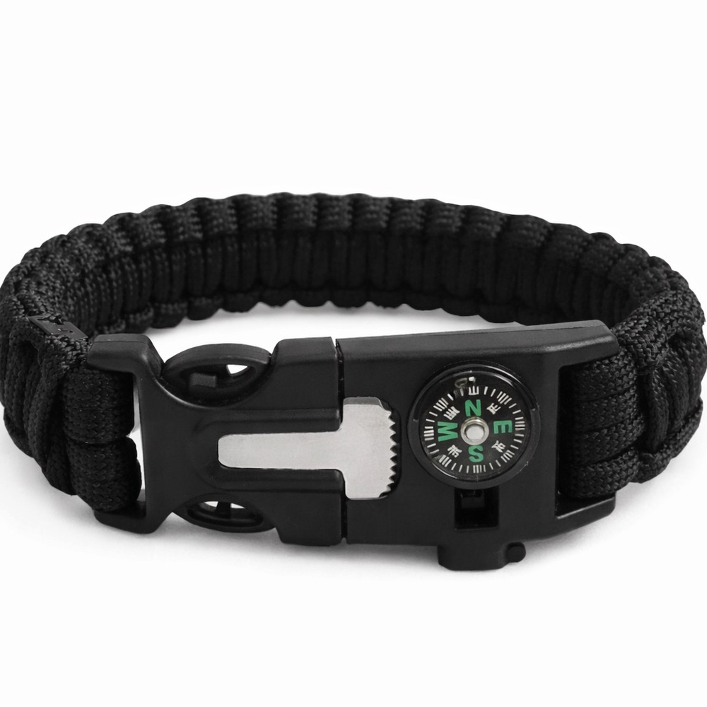 Black Paracord Survival Bracelet with Compass